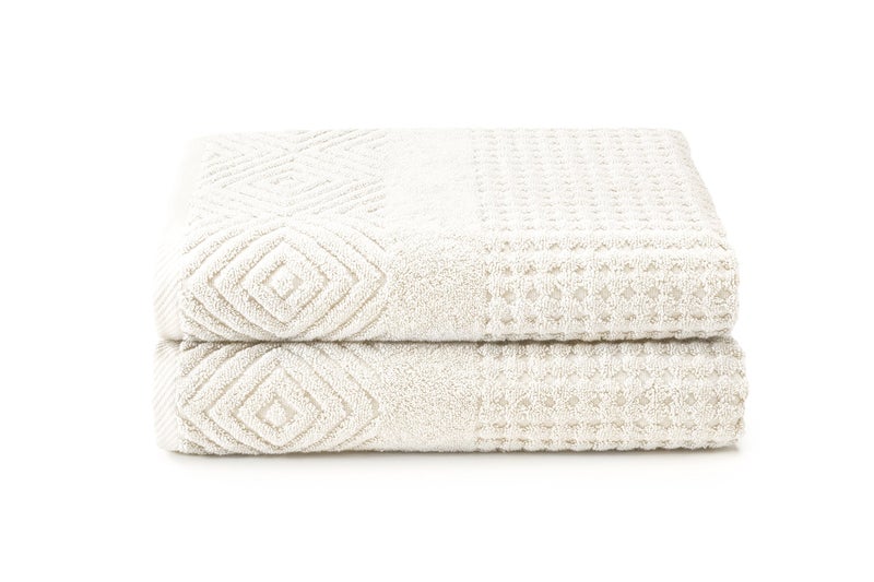 TexereSilk Texere 100% Organic Cotton Diamond Jacquard 700 GSM Luxury Bath Towel Sets - Ultra Soft and Absorbent Hotel and Spa Quality (Diamond, Cream, 2 Bath Towels) - Image 1